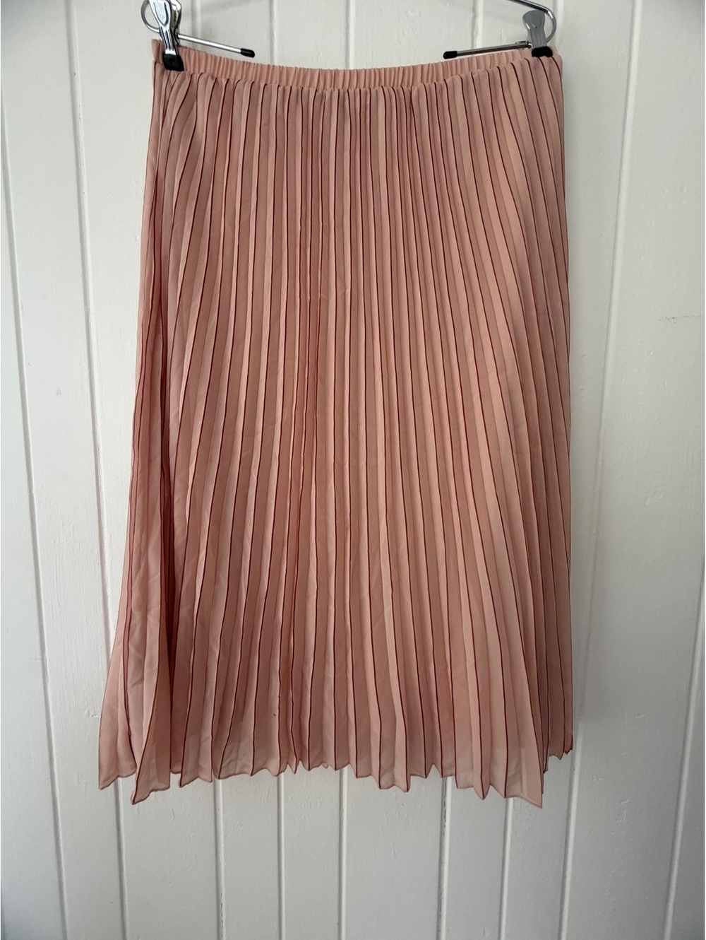WD·NY Women's Pleated Midi Skirt in Blush Pink, Size Large, 100% Polyester